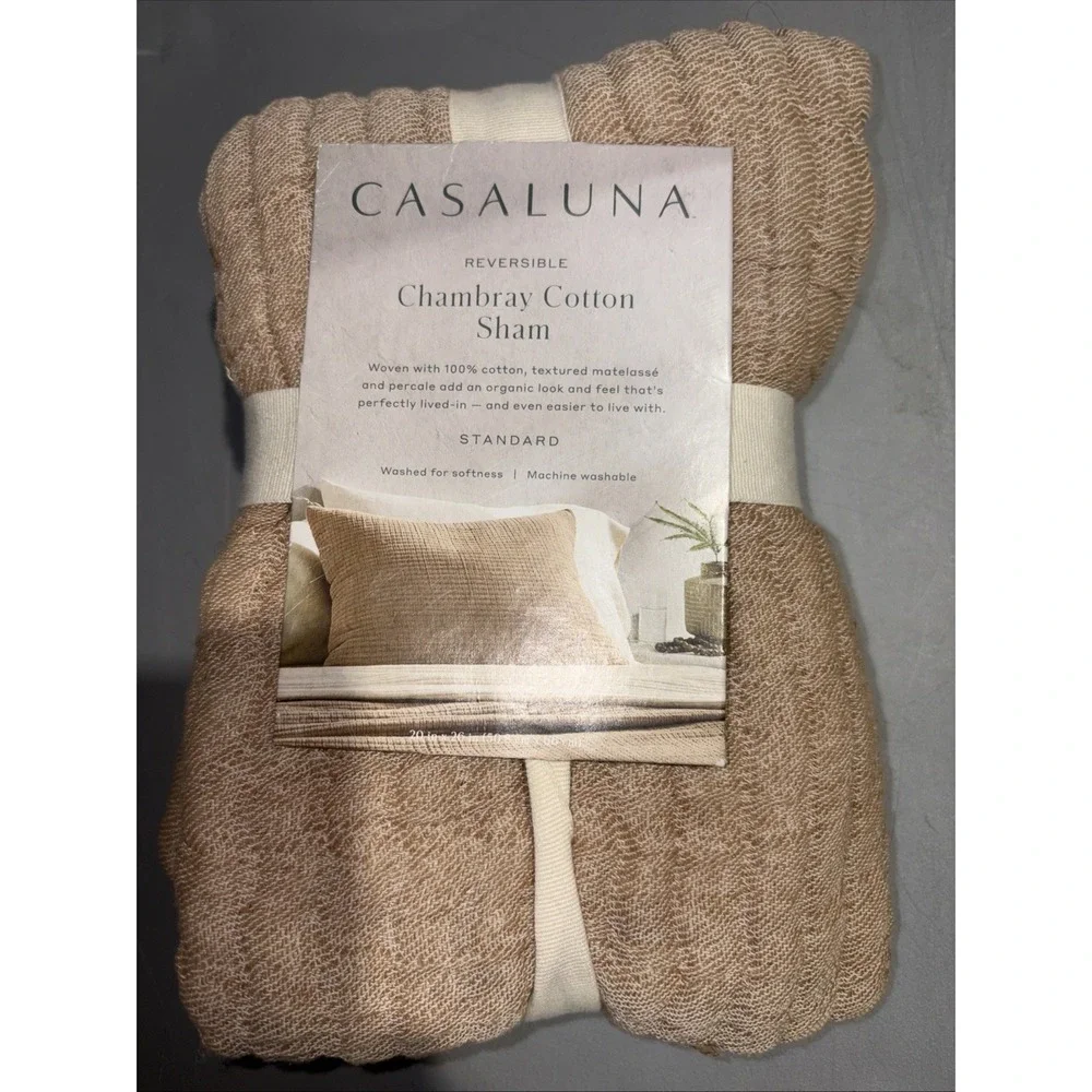 Casaluna‎ Reversible Textured Cotton Chambray Coverlet Sham Natural Standard